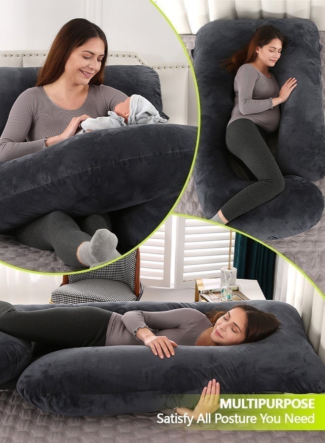 Pregnancy Pillow, Full Body 57 Inch Maternity Pillow with Removable Washable Cover - Sleep Support for Legs, Back, Neck, Shoulder, HIPS, Belly for Pregnent Women, Black Grey Velvet Cover - Image 3